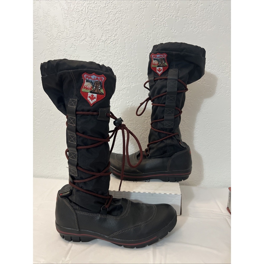 PAJAR Waterproof Grip Tall Winter Lined Lace Up Womens Sz 7 7.5 Black Red EU 38